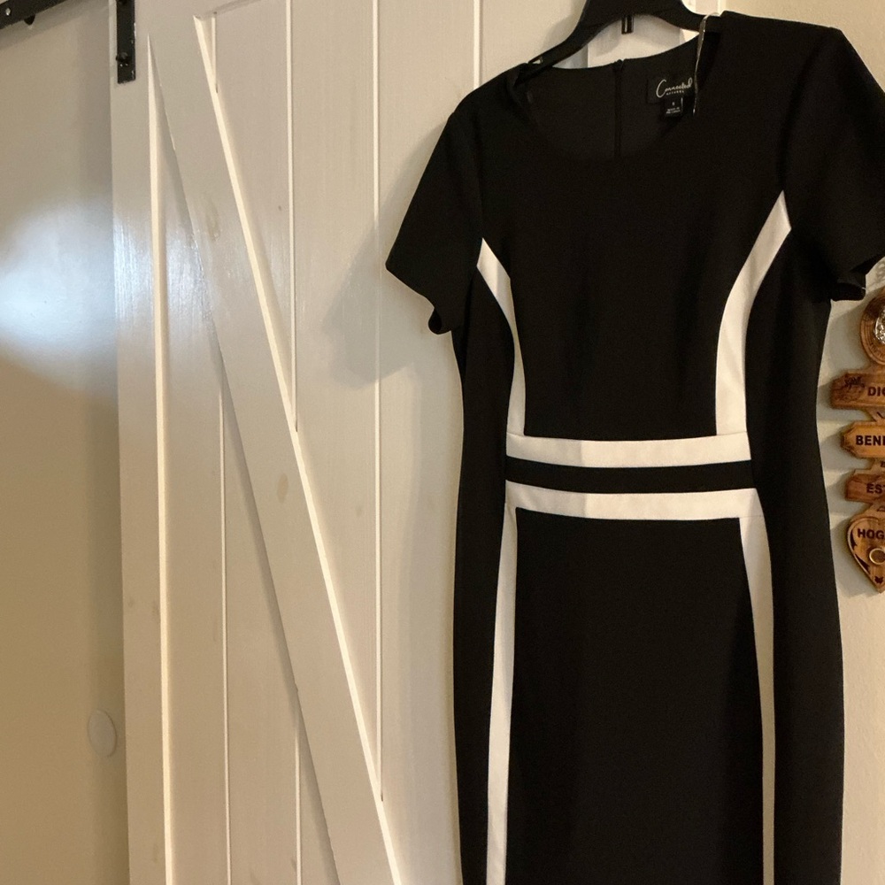 Calvin Klein Black Midi Dress with White Paneling